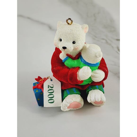 AGC Teddy Bear w/ Baby Ornament To My Dad Figurine Year 2000 White Red 2 3/4" - Picture 1 of 16